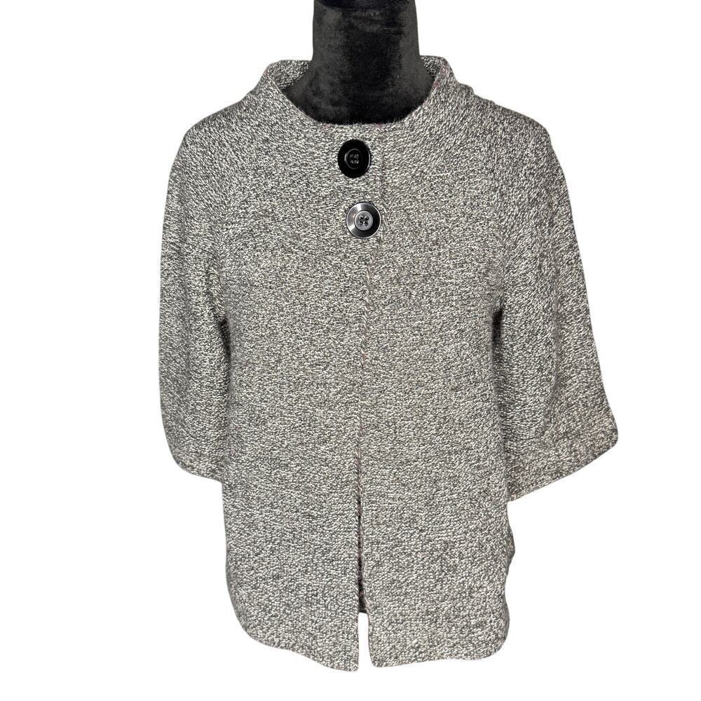 AB Studio Women's sz Medium Gray Heathered Sweater Cardigan Big Buttons Open